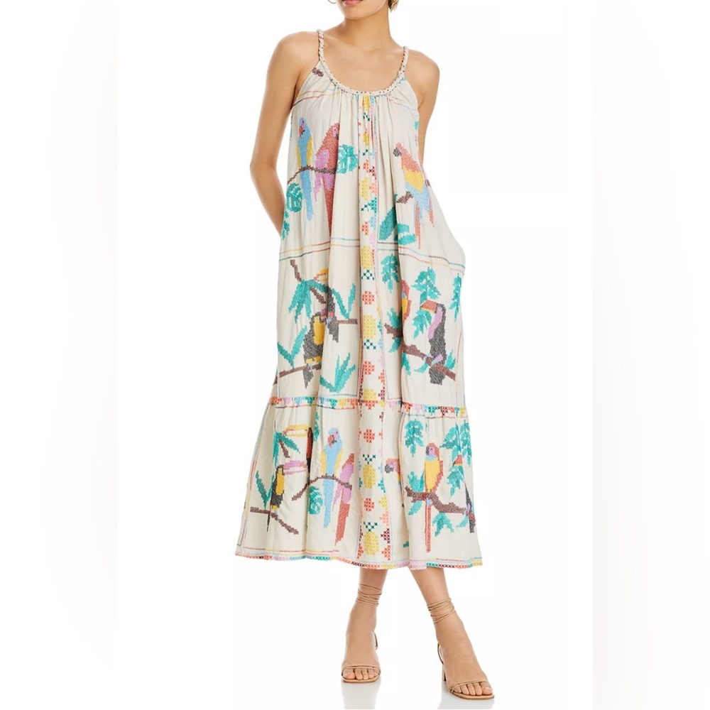 NWT medium Farm Rio Stitched Birds Scarf Maxi Dress